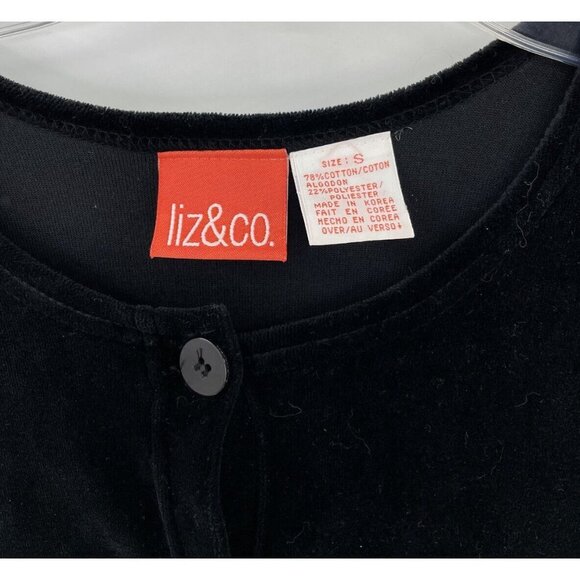 Liz & Me Women’s Vintage Velour Black Button Up Cardigan With Pockets Size Small - Picture 6 of 9